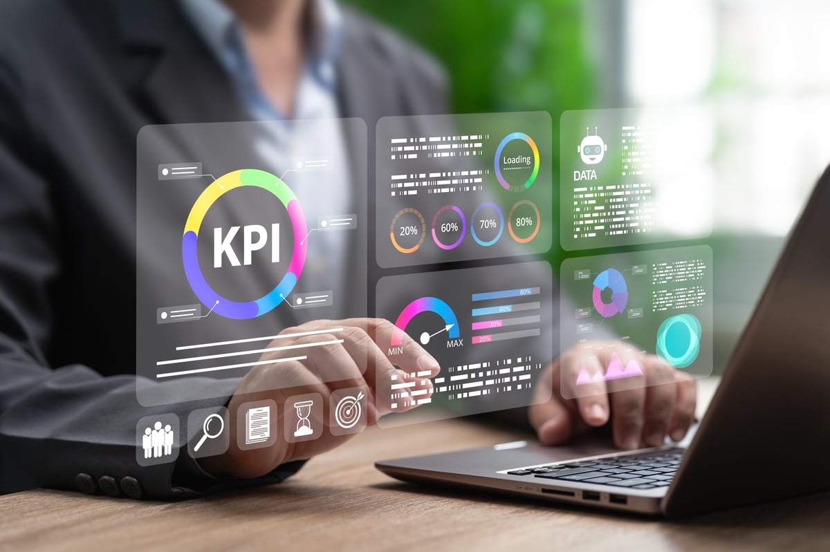KPI data analysis and business performance metrics dashboard — measuring ROI from web design